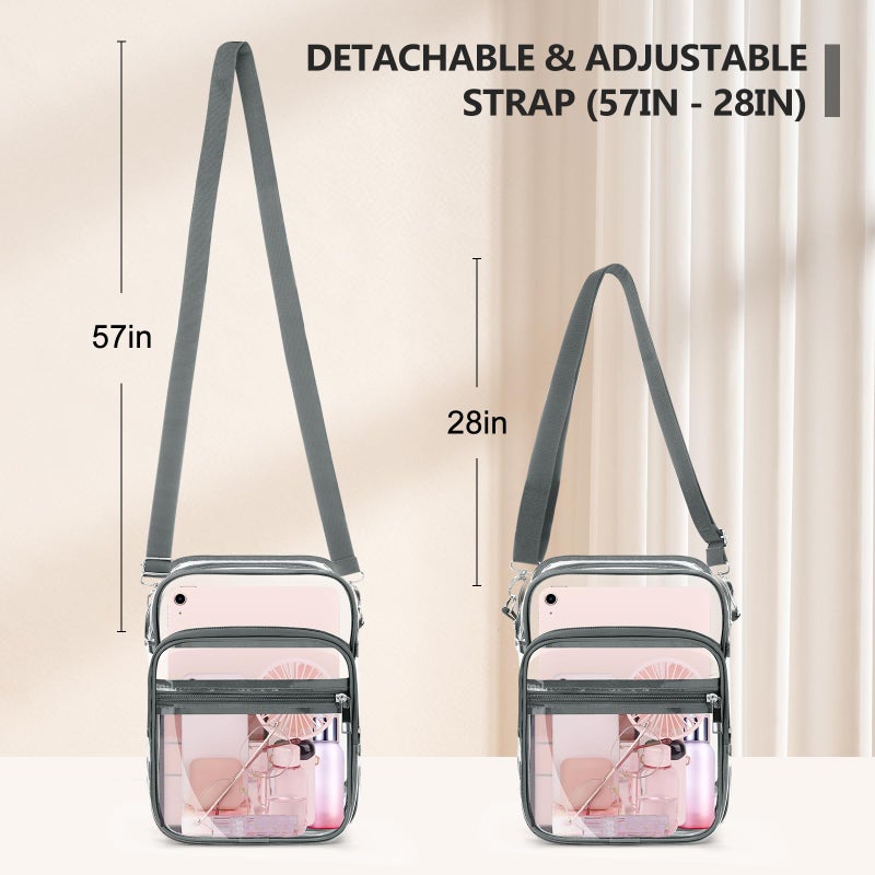 Blvornl Clear Crossbody Bag with Adjustable Shoulder Strap, Stadium Approved PVC Purse Bag with Front Pocket, Messenger Bag for Women and Men for Concerts Sports Events (Grey-XL) - Image 2